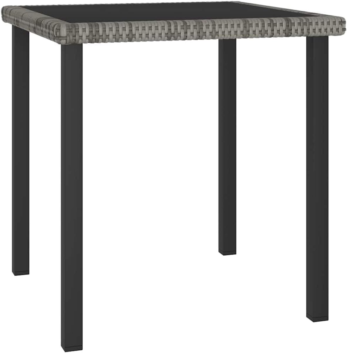 Grijs, 70 x 70 x 73 cm, polyrotan met glasplaat van gehard glas en gepoedercoat stalen frame, duurzame PE-rotan buitentafel voor terras, tuinmeubelen