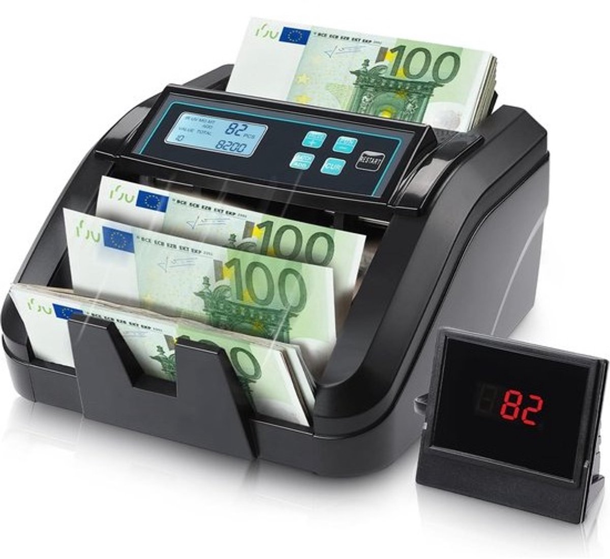 Geldtelmachine - Bankbiljettenteller - Geld tellen - UV MG IR MT detectie - 1100 Vel/min - Zwart