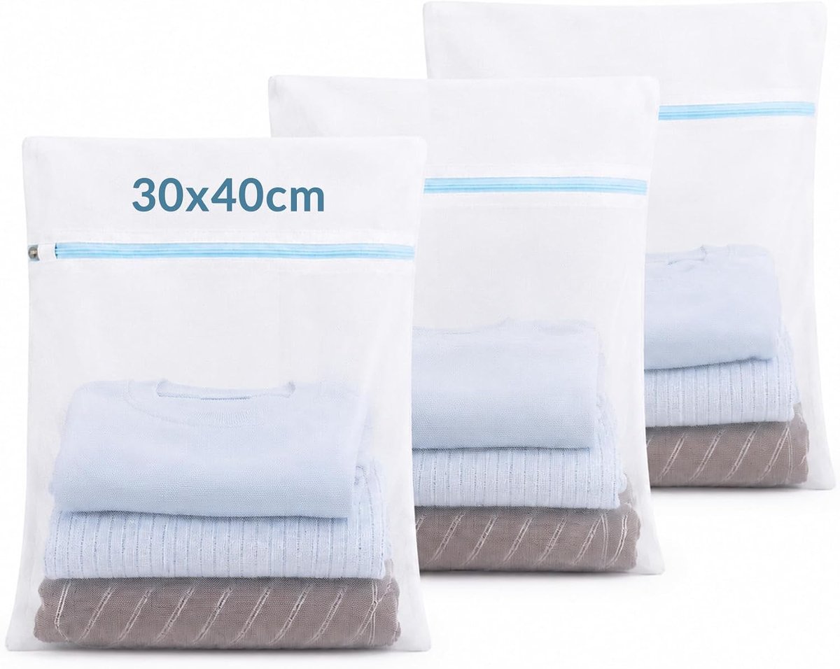 Wasnet voor Wasmachine 3-delige set, 30x40cm Klein Fijnmazig | Fijnmazige waszakken van polyester met verborgen rits, voor ondergoed, sokken, beha en babykleding