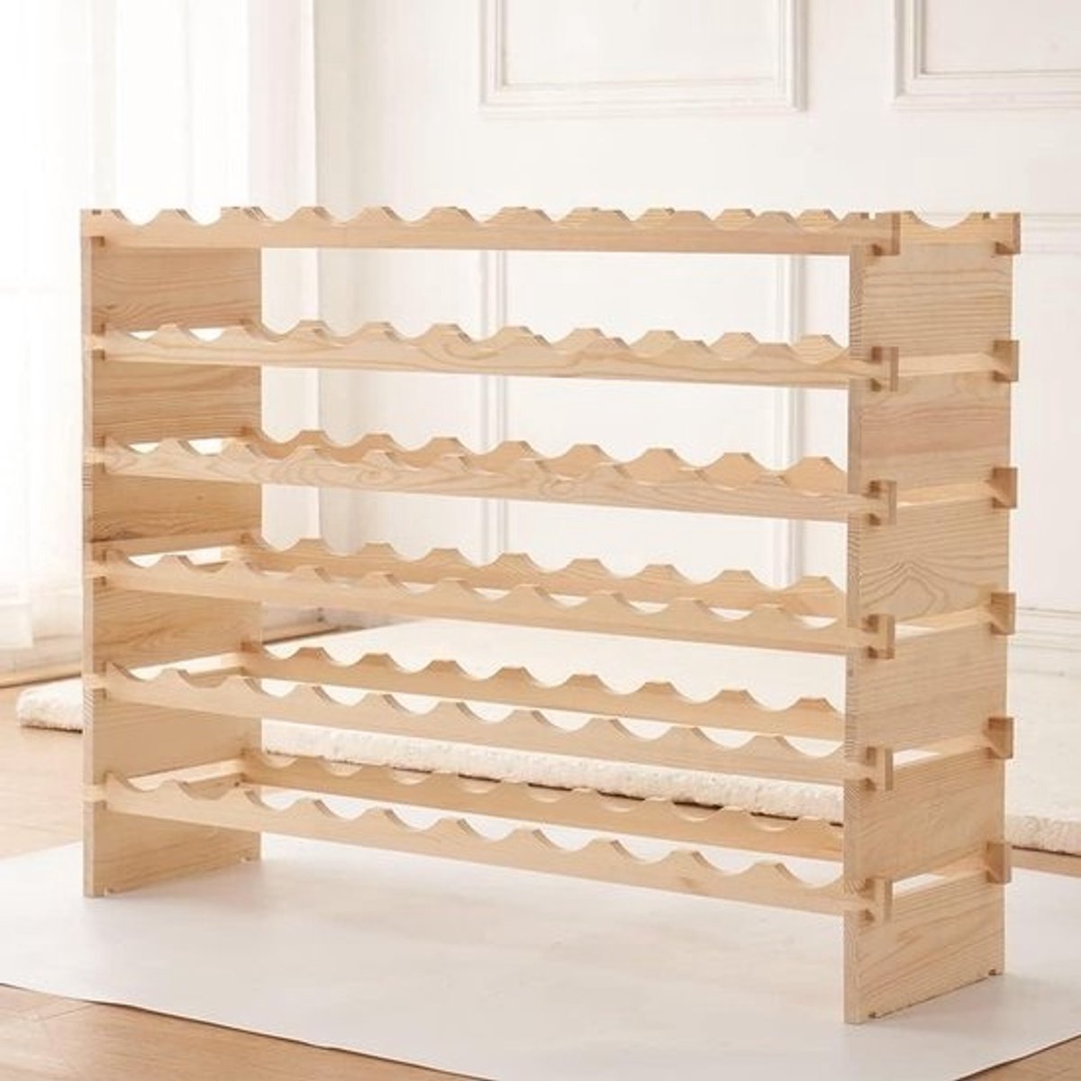 Flessenrek Wijn - Drankrek Opslag - Wijn Opslaan - 6 Etages Houten - 110 cm - Natuurlijk