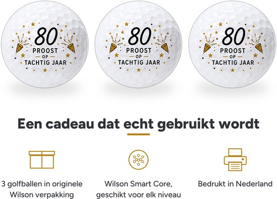Wilson Golfballen 80 Jaar - Verjaardag Golf Cadeau - 3 stuks - Golfbal met Opdruk van Wilson — afbeelding 2