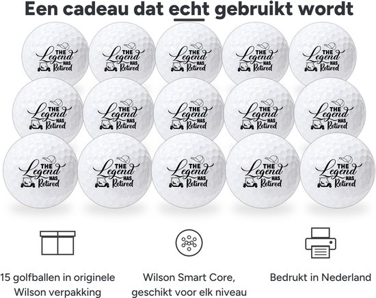 Wilson Golfballen Legend Retired - Pensioen Golf Cadeau - 15 stuks - Bedrukte Golfballen — afbeelding 2