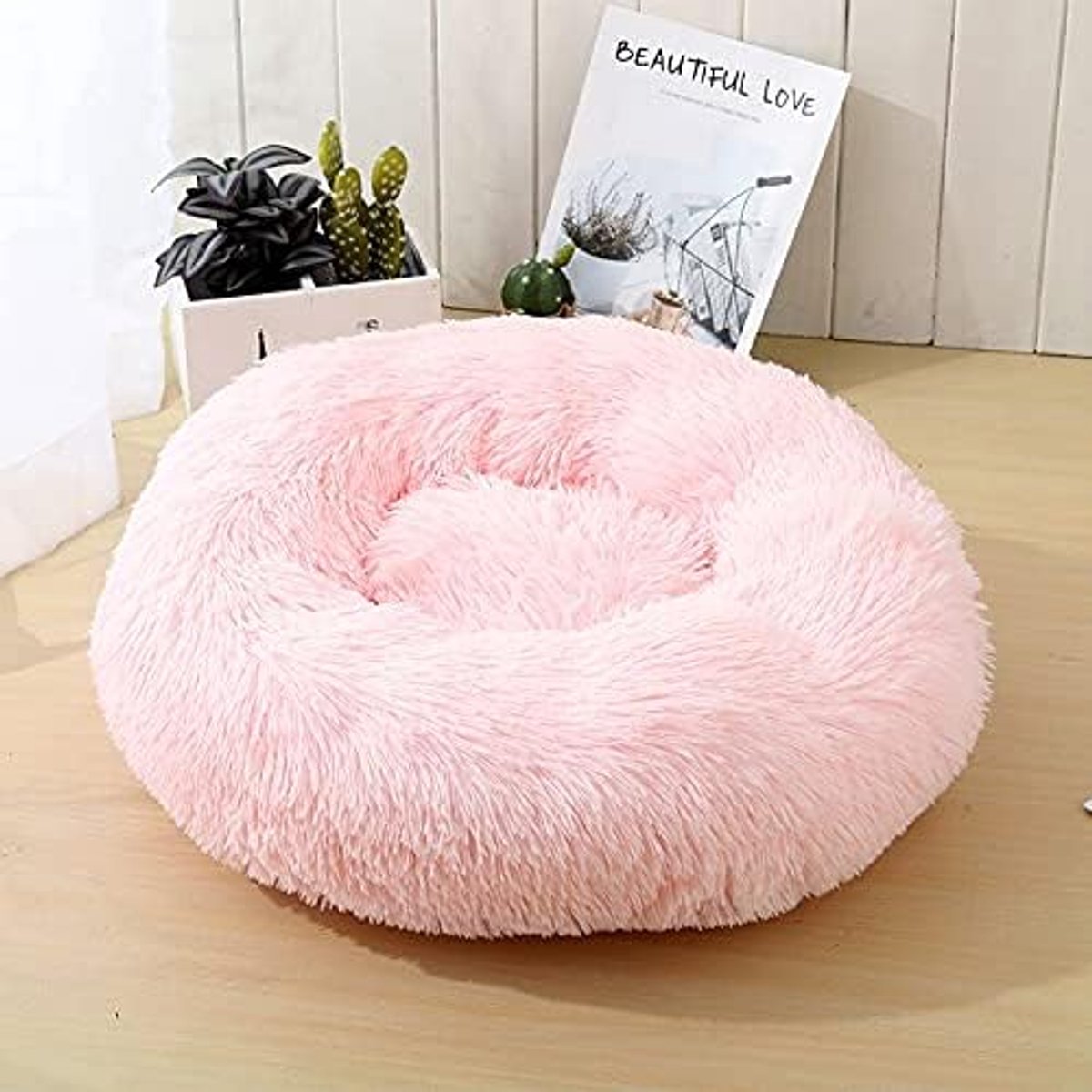 Hond bed sofa puppy kussen mat for katten huis super zachte huisdier kennel wasbare ronde pluche pluizige warme slaapzak kat donut Honden bed (Color : Light Cyan, Grootte : 70CM)
