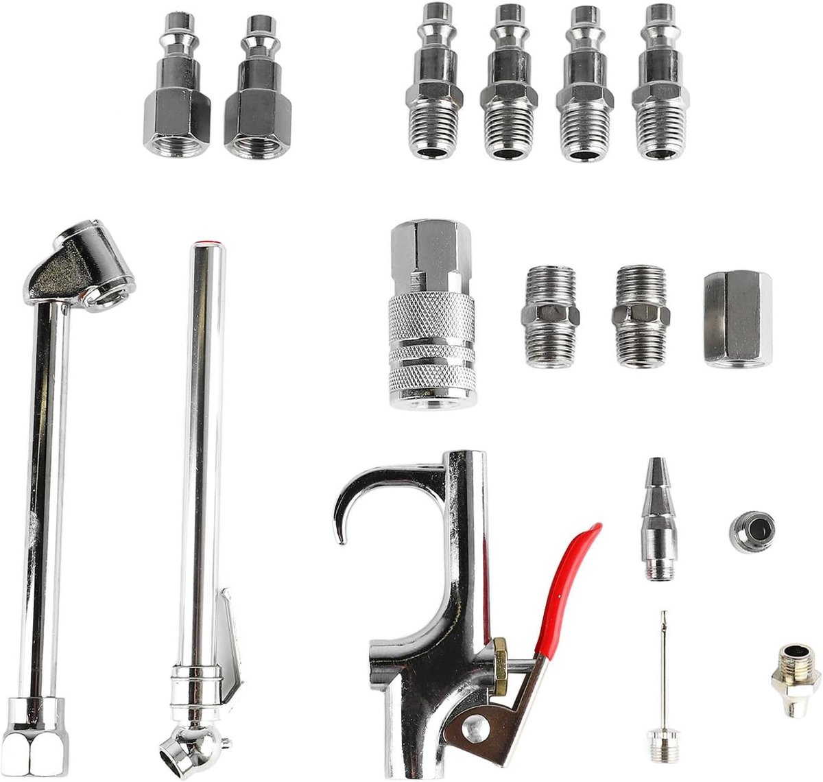 17-delige Air Spray Shooter Accessoire Kit 1/4NPT Connector Plug Dual Pin Chuck Spray Shooter Bandenspanningsmeter Compressor Inflatie Kit, Luchtcompressor Accessoires Voor Inflatie En Stofverwijderin
