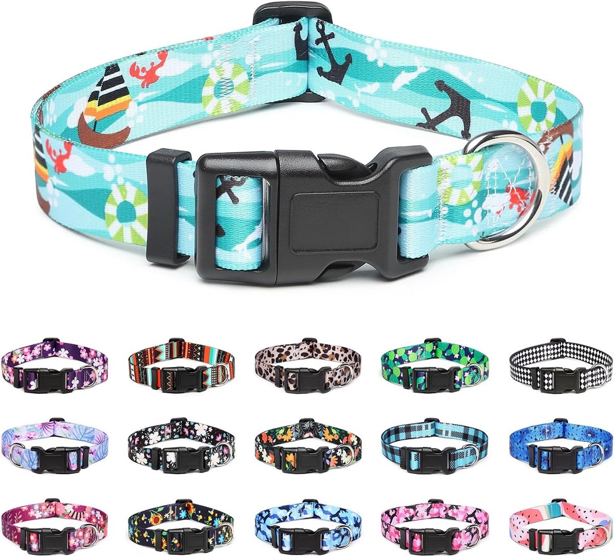Verstelbare hondenhalsband - speciale ontwerpen, zachte comfortabele duurzame nylon halsband voor kleine, middelgrote en grote honden, S, zeil