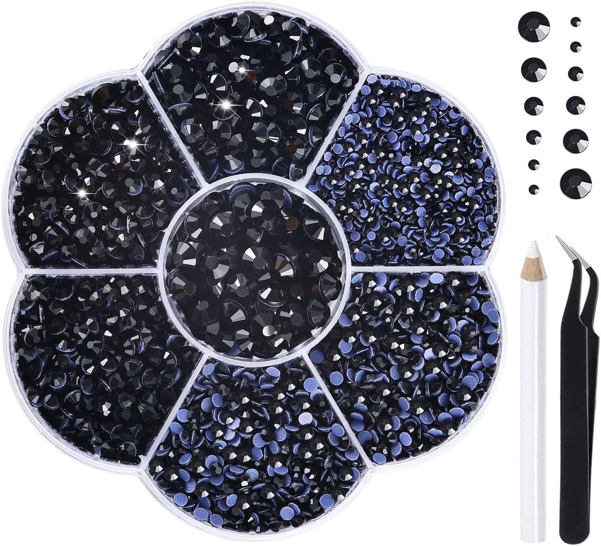 strasssteentjes, zwart, strasssteentjes, 13 kleuren, 5 maten, 2 mm, 3 mm, 4 mm, 4,8 mm, strass, glas, ronde strass-steentjes (zwart)…