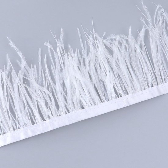 2 m Struisvogelveren, veren, fringen, trim, 6-8 cm breed, knutselveren, doe-het-zelf struisvogelveren, satijnen lint, franjes, struisvogelveren, rand voor kleding, doe-het-zelf naaien, handwerk — afbeelding 4