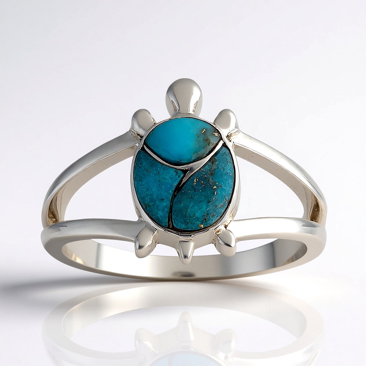 Cavill - Handgemaakte Zilveren Ring 925 Sterling met 1,27 Ct Blauwe Kingman Turkoois - Schildpad Motief - Maat 18