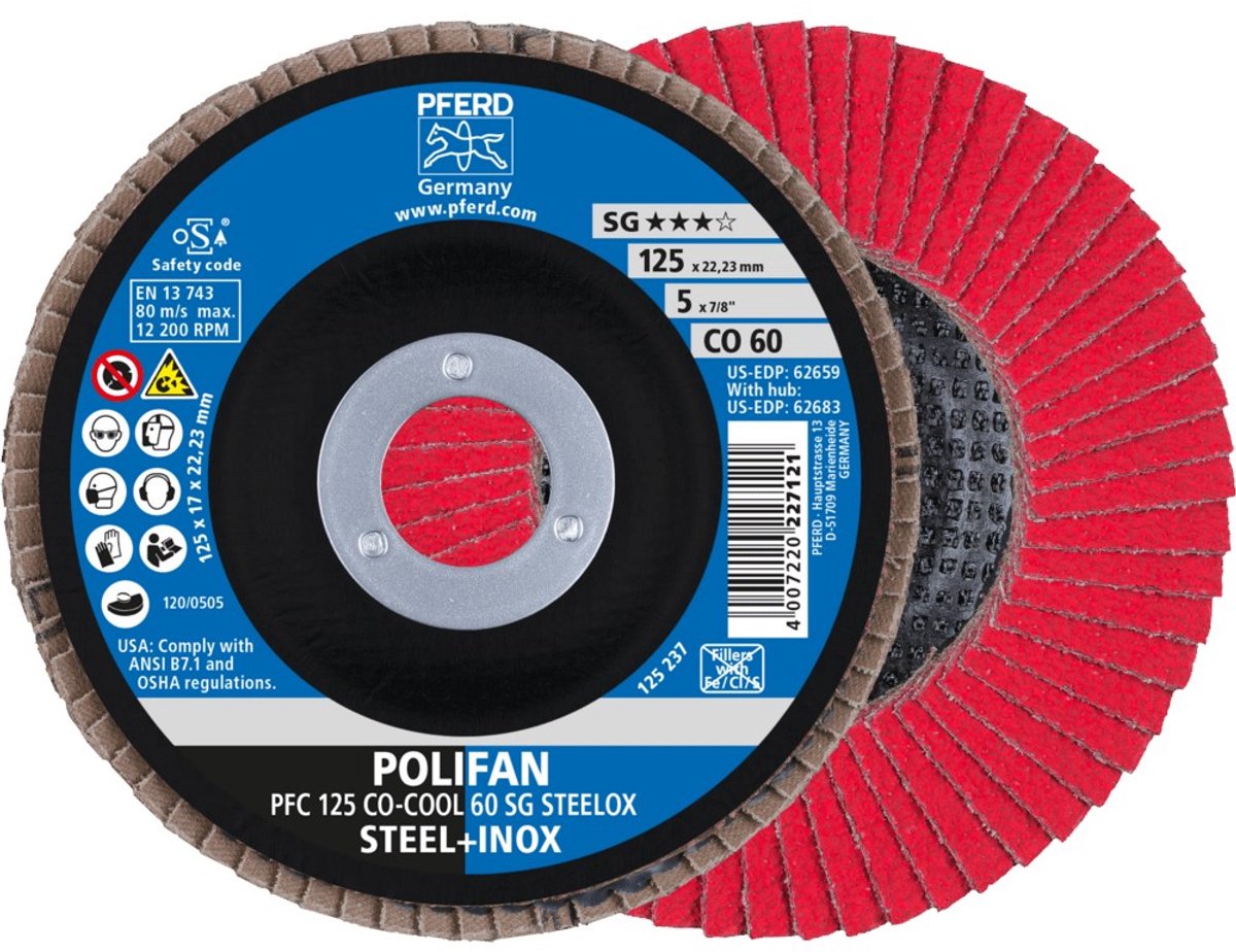 PFERD Lamellenschijf POLIFAN CO-COOL SG STEELOX Ø 125 mm korrel 60 conisch - 67760625
