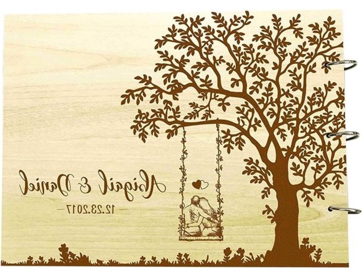 Houten Gastenboek - Gepersonaliseerd Album - Bruiloft Herinneringen - Ringband Verstelbaar - Large 9x12 Inch - Beige