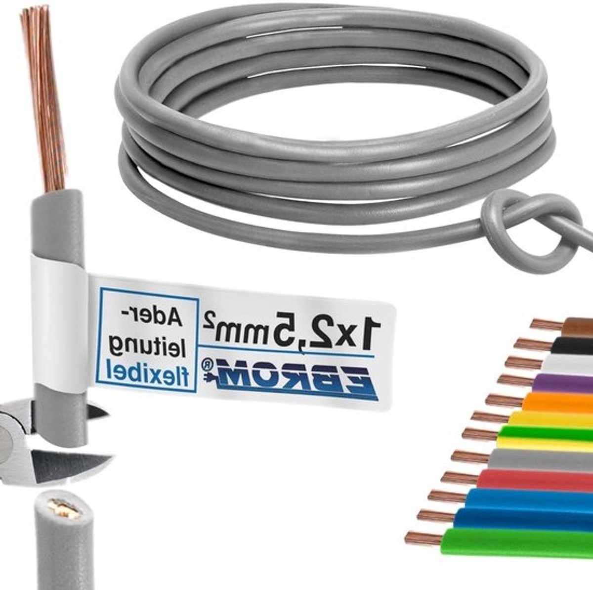 Flexibele Aderleiding - Installatiedraad PVC - Elektrische Installaties - Fijndradige Koperaders - 25 mm² 10 meter - Grijs