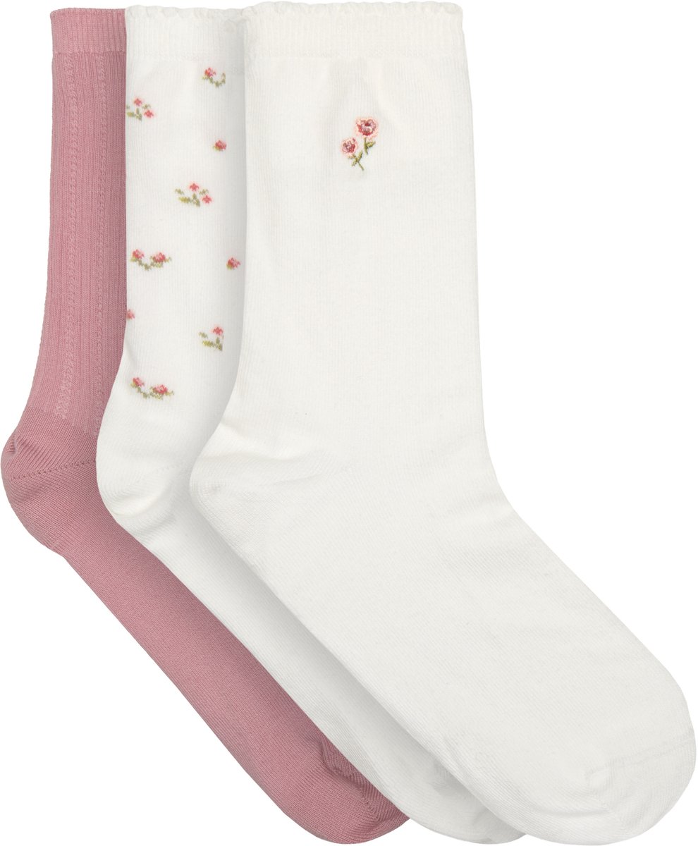 Hunkemöller 3-Pack Katoenen Sokken met Bloemen Roze