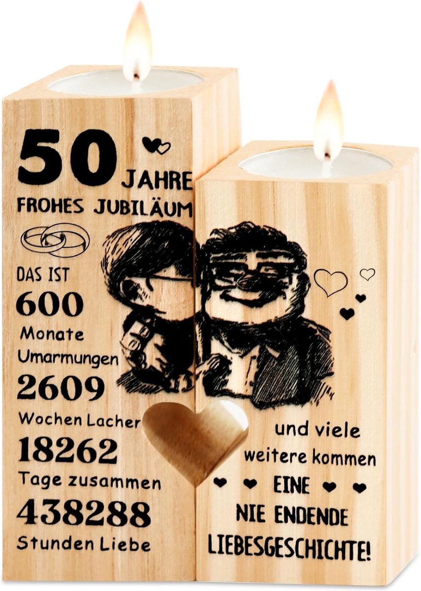 50. Gouden huwelijksgeschenken, kandelaar van hout