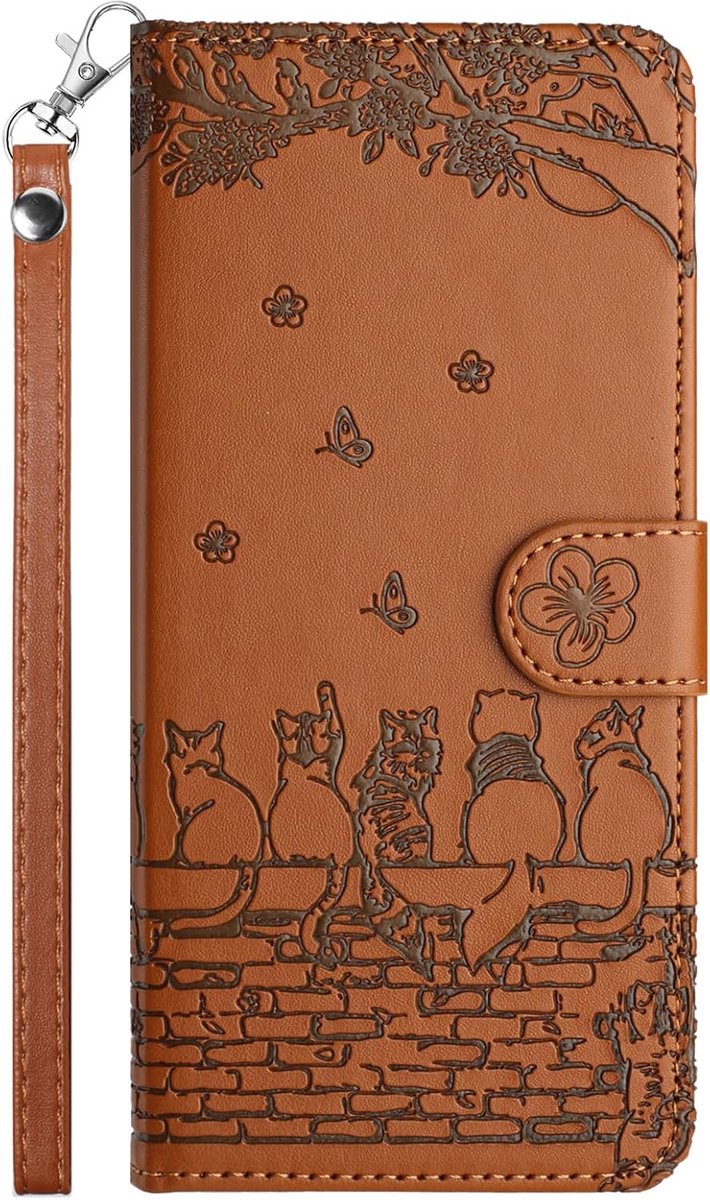 Hoes voor Samsung Galaxy A17/A26/A16 4G/5G, inklapbare Galaxy A16 5G telefoonhoes, katleer klaphoes, flip case, stootvast en magnetisch, met standfunctie en kaartsleuven, beschermhoes, bruin