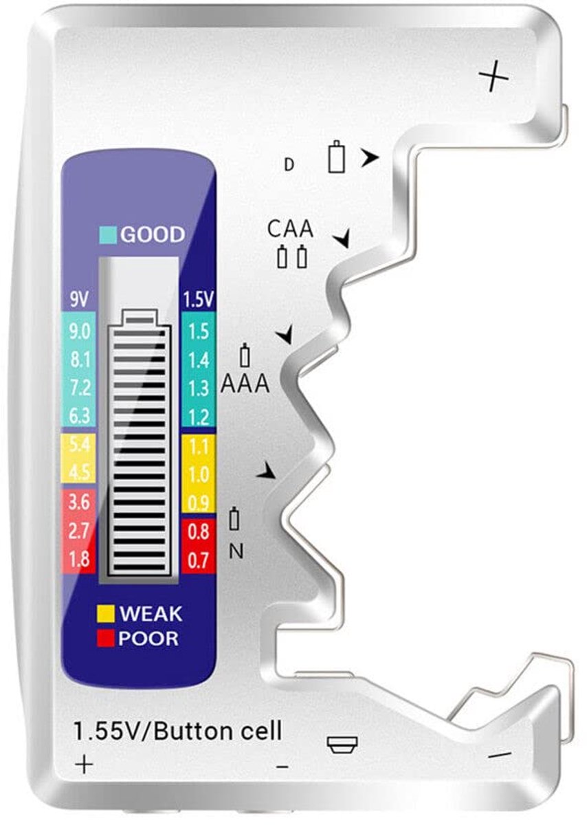 Batterijtester, lcd-display, digitale checker, universele accutester, volt-testapparaat voor AA/AAA 9V knoopcelbatterijcapaciteitspuit