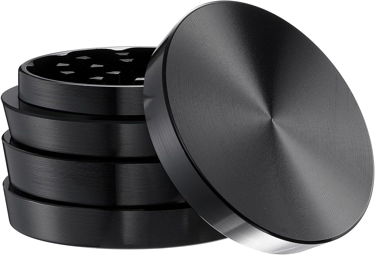 Premium molen onbreekbaar CNC aluminium metaal slijper, 4 delen, Ø 55 mm (zwart)
