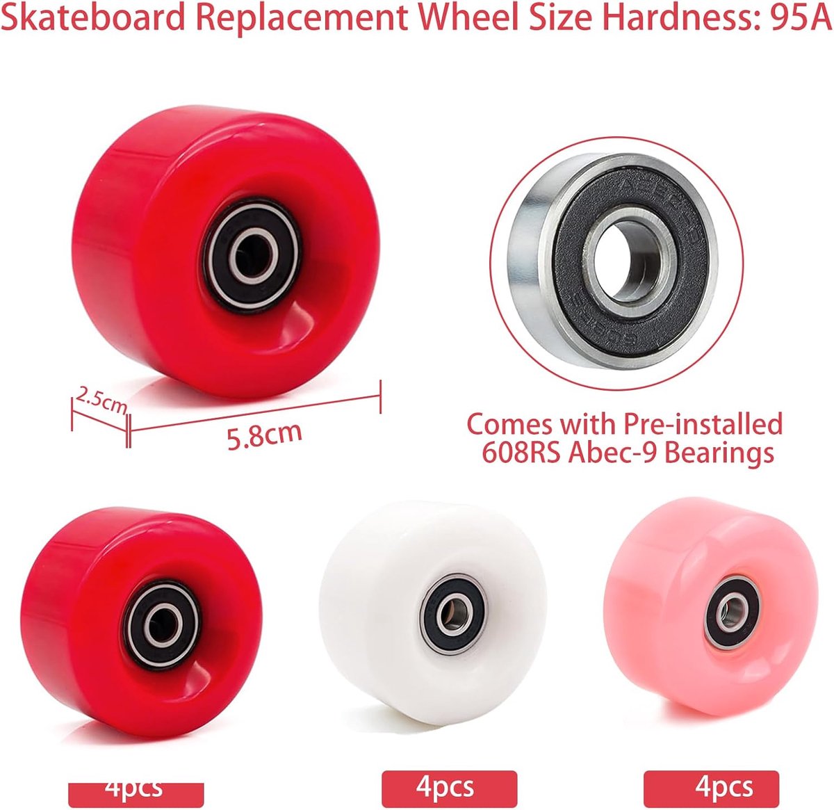 4 stuks dubbele rij rolschaatsen accessoires quad-skate vervanging skateboard wielen met lagers rolschaatsen wielen 58 x 32 mm PU slijtvaste wielen voor dubbele rij skate skateboard