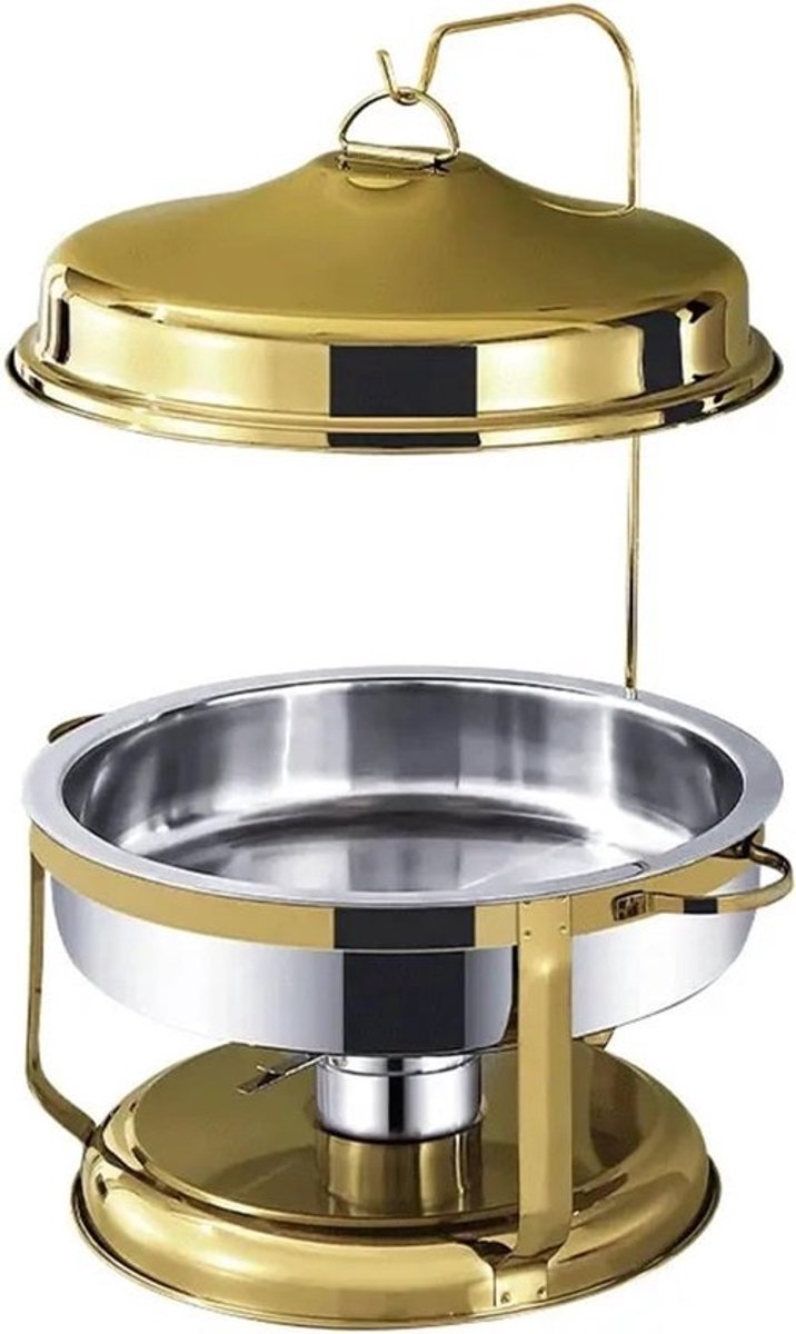 Voedselwarmerset Buffet - Rechaud Ronde Pan - Buffetten Warm Houden - Grote Inhoud 9 Liter - Goud