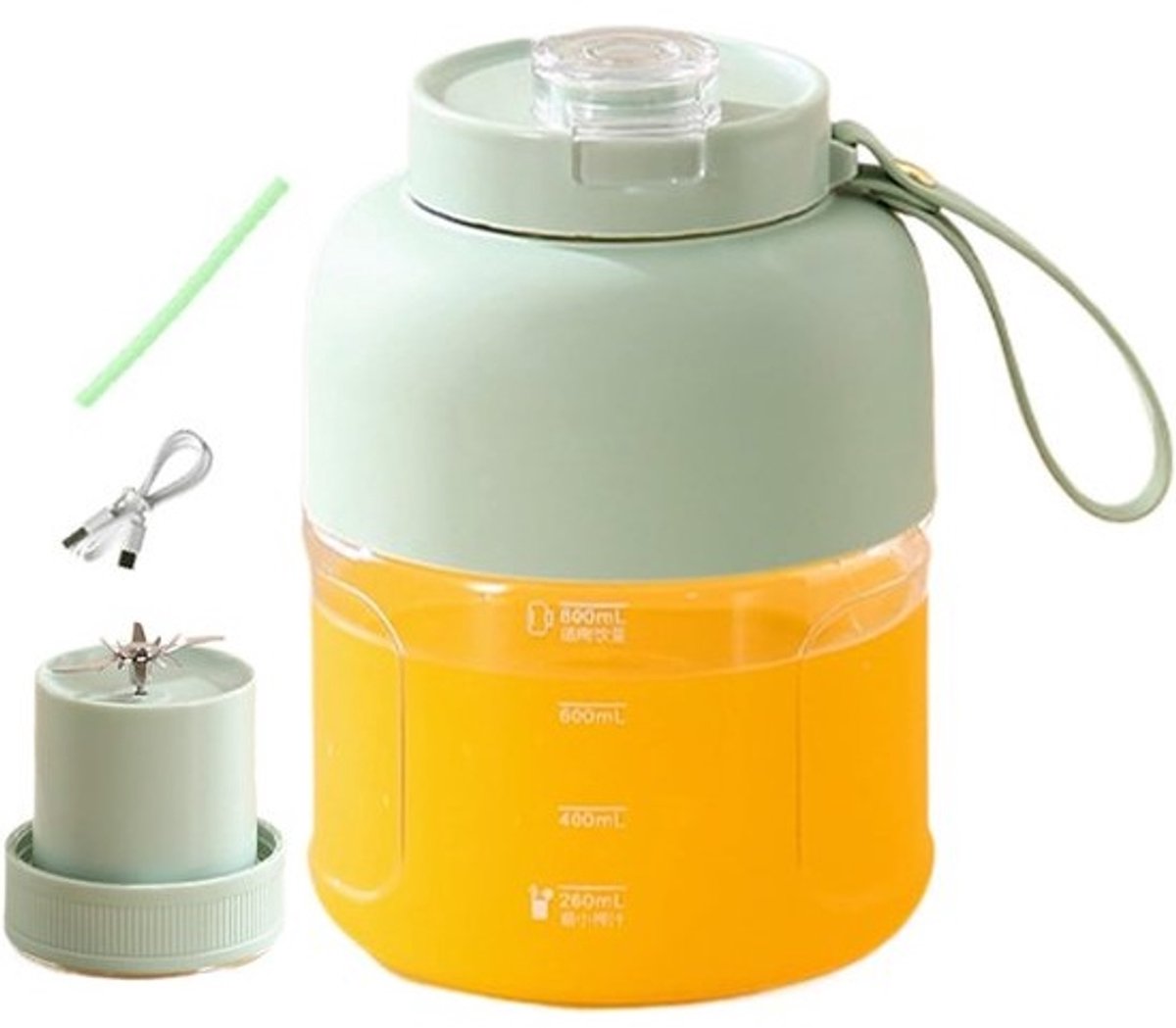 Draagbare Blender - Oplaadbaar Keukengerei - Snelle Sappen Maken - 18 Seconden Extractie - 12x12x24 cm - Groen