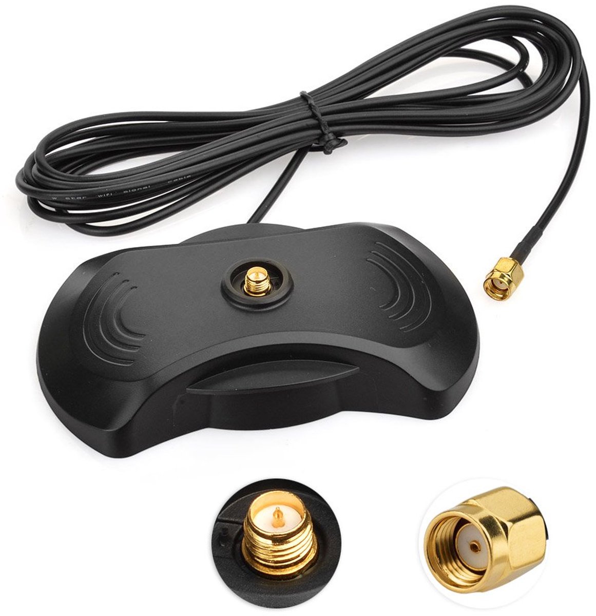 Wi-Fi-antenne Magnetische Stand Base RP SMA-connector & 3 m verlengkabel & 2 x krachtige magneten voor antenne met RP-SMA-connector
