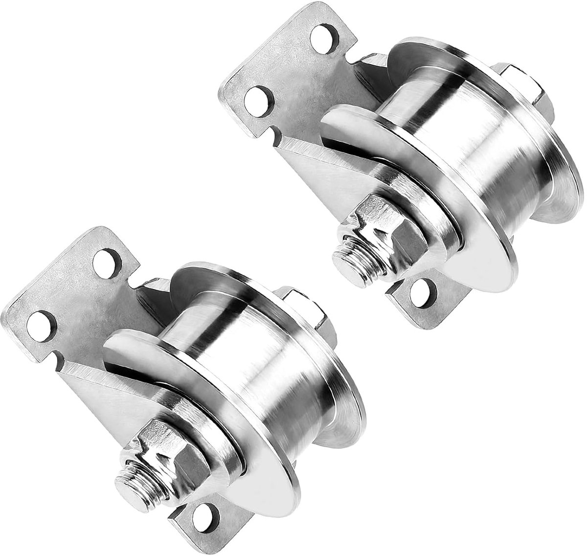 2-delige set H-groef wielrollen, 48 mm 304 roestvrijstalen geluidsarme katrolblokken, zware zwenkwielen voor schuifpoorten met duplexlagers voor het hanteren en verplaatsen van goederen.