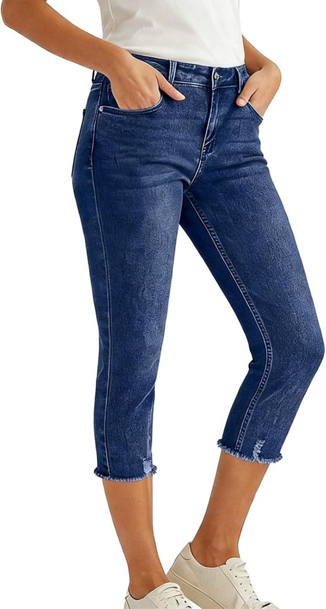 Productcategorie casual damesbroek: stijlvolle alledaagse broek met elastische capri-vorm, enkellang, comfortabel en veelzijdig inzetbaar