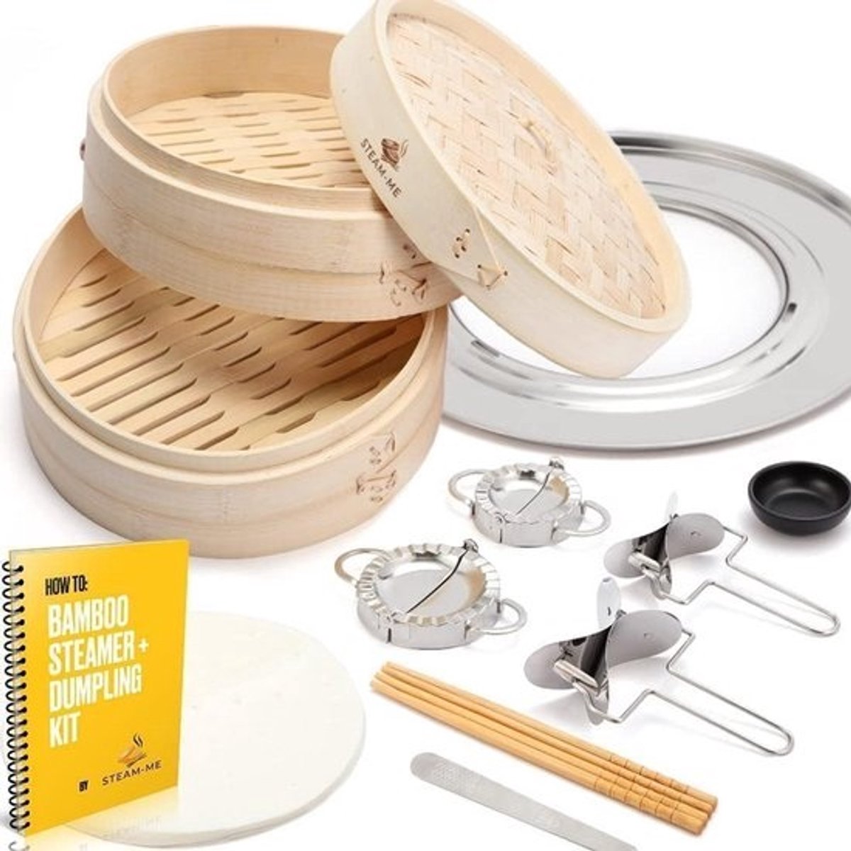 Bamboe Stoommand 10 Inch met Stoomring - Perfect voor Dumplings, Bao en Dim Sum - Inclusief Dumpling Makers en Liners