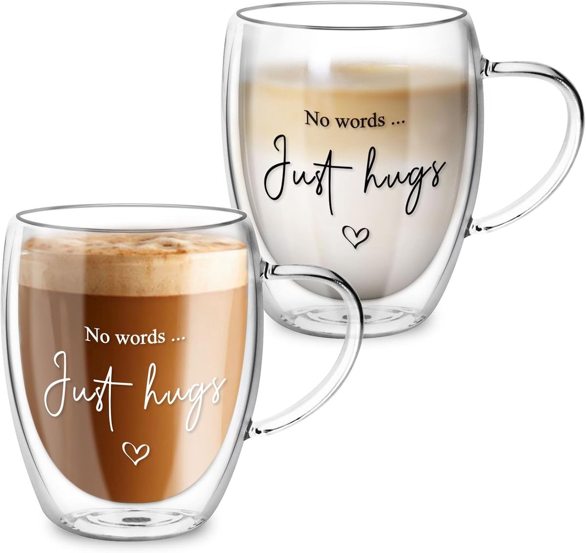 Dubbelwandige glazen koffiekopjes - Denk aan jou cadeau, sympathie & rouwcadeaus - 350ml geïsoleerde latte glazen met handvatten, hittebestendig, set van 2