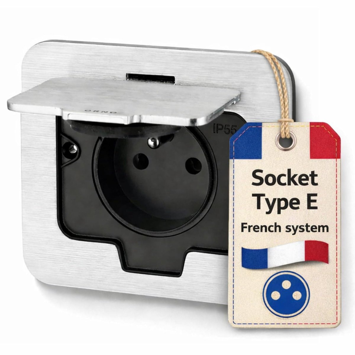 inbouwstopcontact IP55, klapdeksel, steekklem, type E, Frans