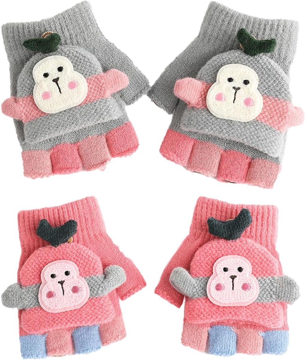 Handschoenen voor kinderen, wanten met knopafdekkingen, winterhandschoenen, elastische warme gebreide handschoenen voor jongens en meisjes voor outdooractiviteiten en school, roze, 11