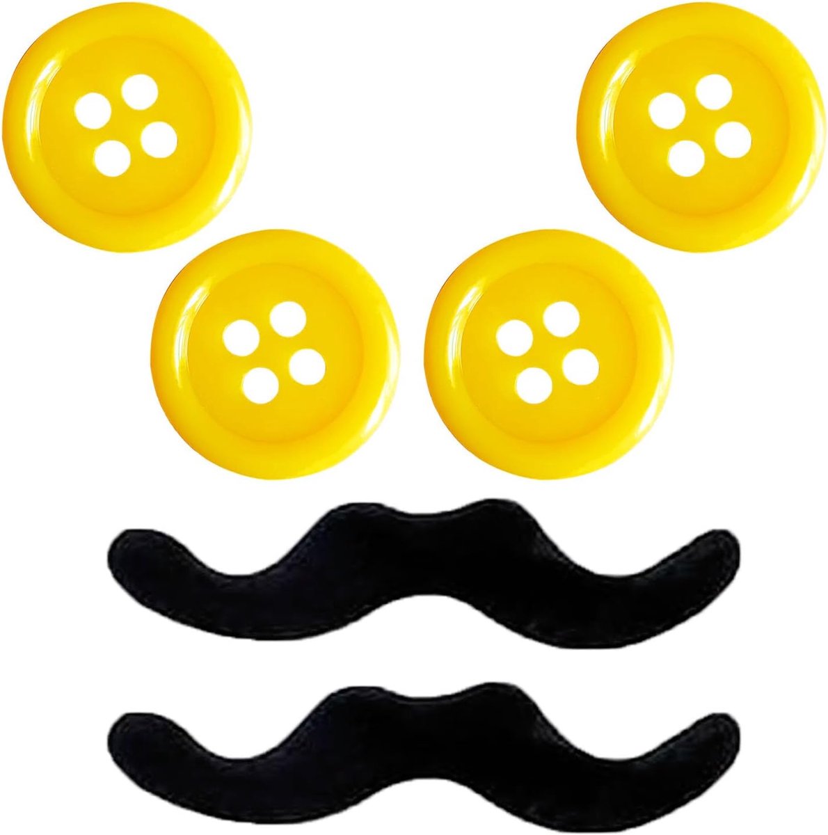 4 x 38 mm gele knopen carnavalsknopen met 2 stuks valse baard voor Halloween carnaval kostuum carnaval themafeest kostuumaccessoires, Meerkleurig, Eén maat