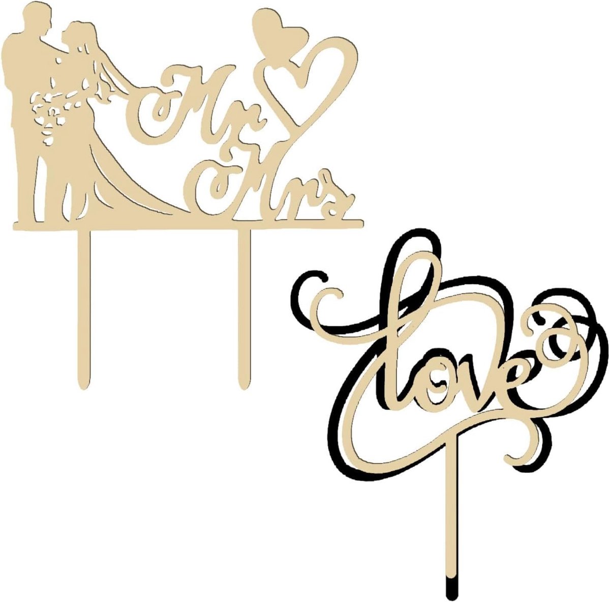 2 stuks bruiloftstaart-opzetstukken, accessoires voor de decoratie van liefdestaart, accessoires voor taartdecoratie voor het feest