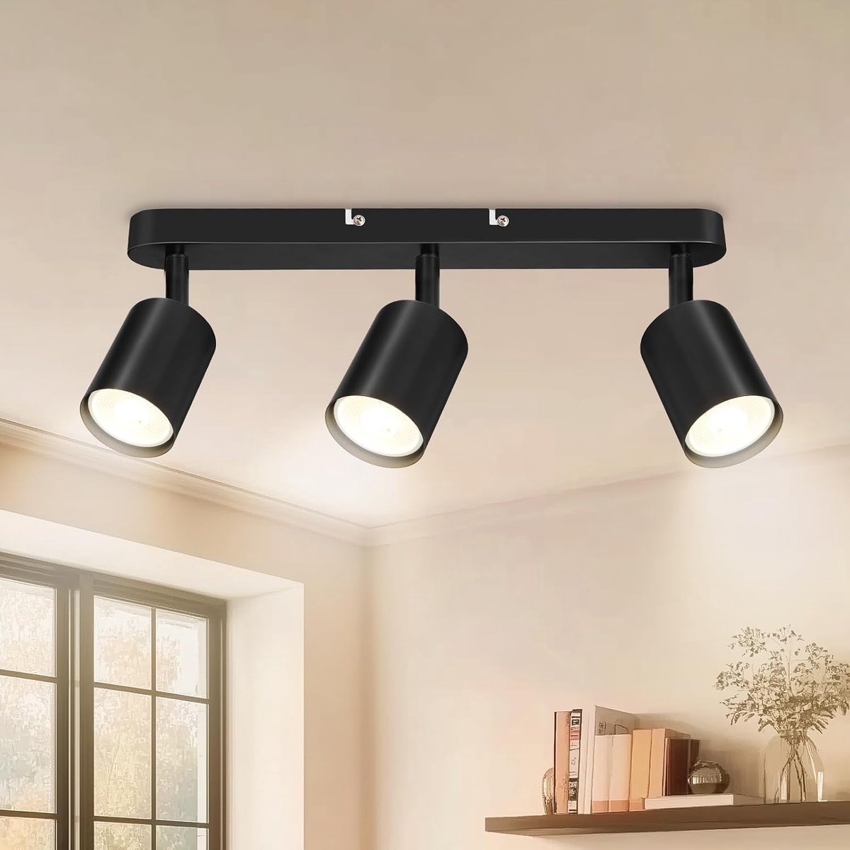 Plafondspot 3 vlammen GU10 plafondlamp zwart voor keuken | metaal, 350° horizontaal 90° verticaal draaibaar, max. 50 W, moderne wand- en plafondmontage voor keuken, woonkamer