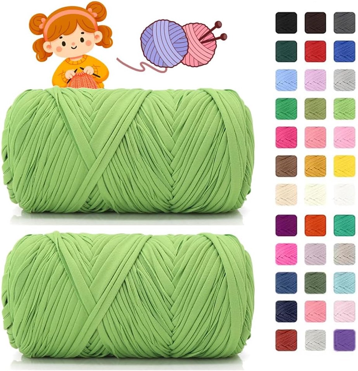 T-shirtgaren voor haken en breien, elk 400 g/150 m, haakgaren, dik garen voor haaktassen/manden/tapijten, woondecoratie/decoratie (32 appelgroen)