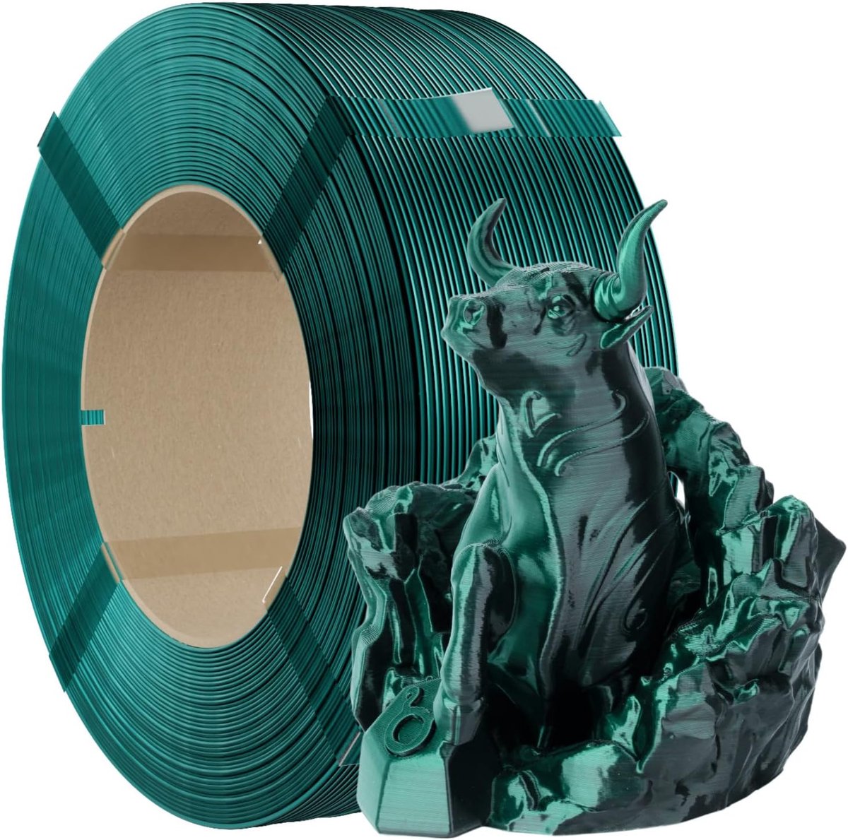"Conjure Silk PLA Refill Filament, 1,75 mm Tweekeurig, spoelloos 3D-Printer Filament met Zijdeglans, Zwart-Groen, 1 kg, compatibel met herbruikbare spoelen"