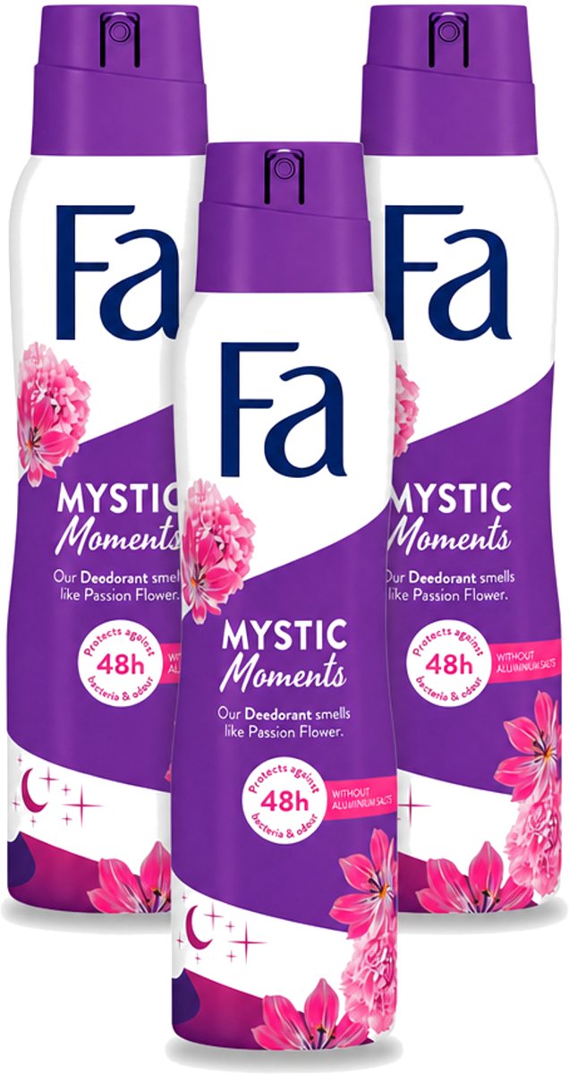 3 x Fa - Deodorant Spray - Mystic Moments - Passiebloem geur - 48 uur Bescherming - 150 ml - Bulkverpakking - 3 stuks