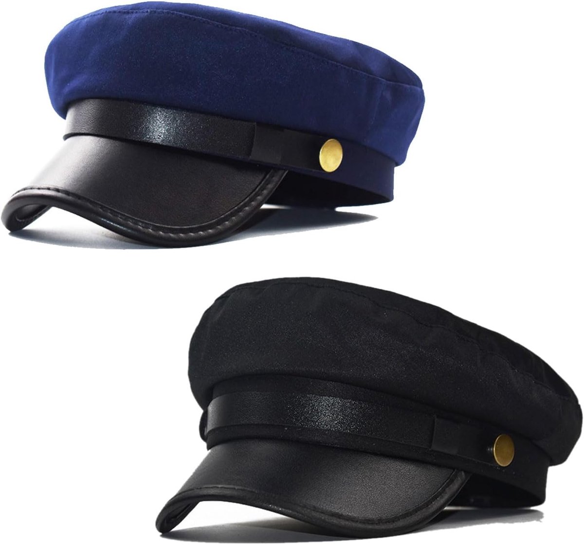 2 PCS Retro Flat Top Cap Vintage voor mannen Vrouwen, Blac en blauw Chauffeur Kostuum Nieuwheid Taxichauffeur Fancy Dress Halloween Disco Thema Party Accessoires, One Size