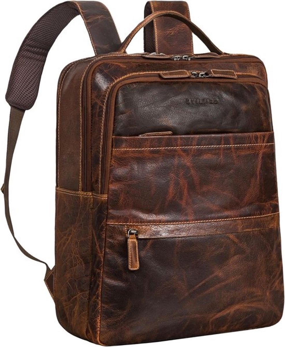 Slim Leren Rugzak 15.6 inch Laptop Rugtas Schooltas Vintage Bruin