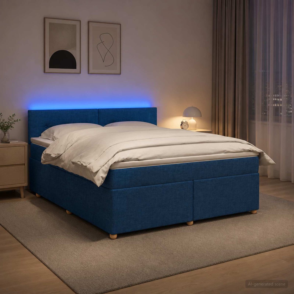 vidaXL Boxspringbed - met - matras - met - hoofdeinde - Blauw - 140 - x - 200 - cm - Stof