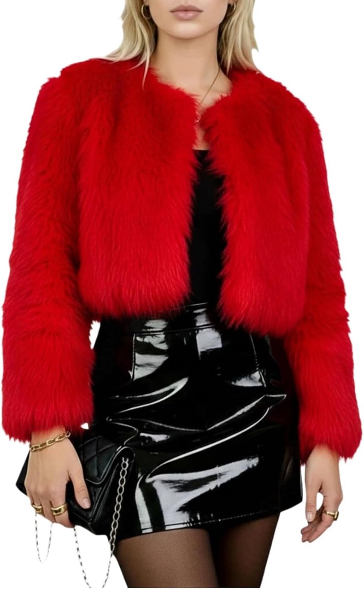 Damesjas van imitatiebont, warme winterjas, elegante formele jas voor dames, luxe pluizige winterjas van imitatiebont
