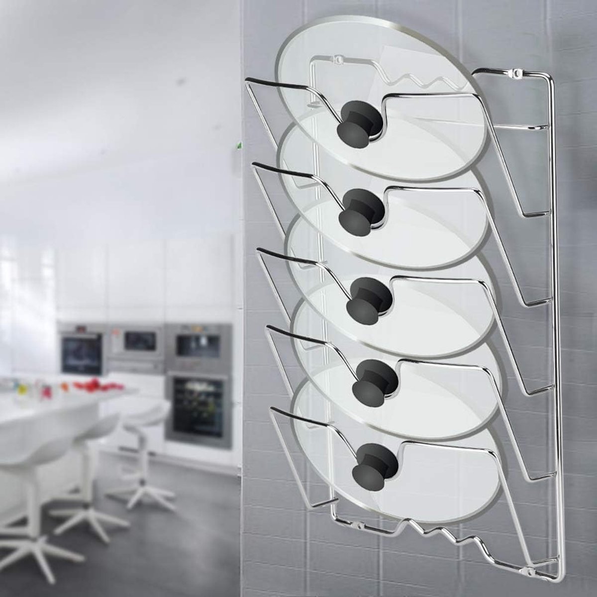 Dailygoods- Pannendekselrek Wandmontage - Beveiligt 5 Deksels - Keukenorganisatie - Ruimtebesparend - Opbergoplossing - Veilig en Toegankelijk - Dekse