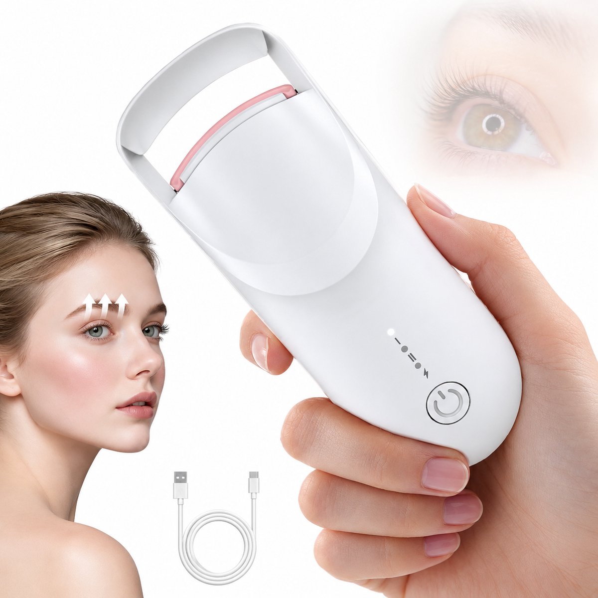 VHV-Elektrische Wimperkruller – Verwarmde Wimperkruller met 2 Warmtestanden – USB-C Oplaadbaar – Zachte Siliconen Pad – Compact – Wit