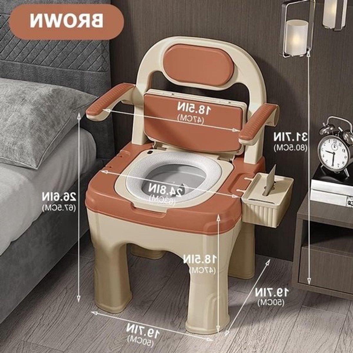 Commode Stoel - Nachtkastje WC - Veilig Zitten - Opklapbare Armleuningen - 300 kg Capaciteit - Grijs