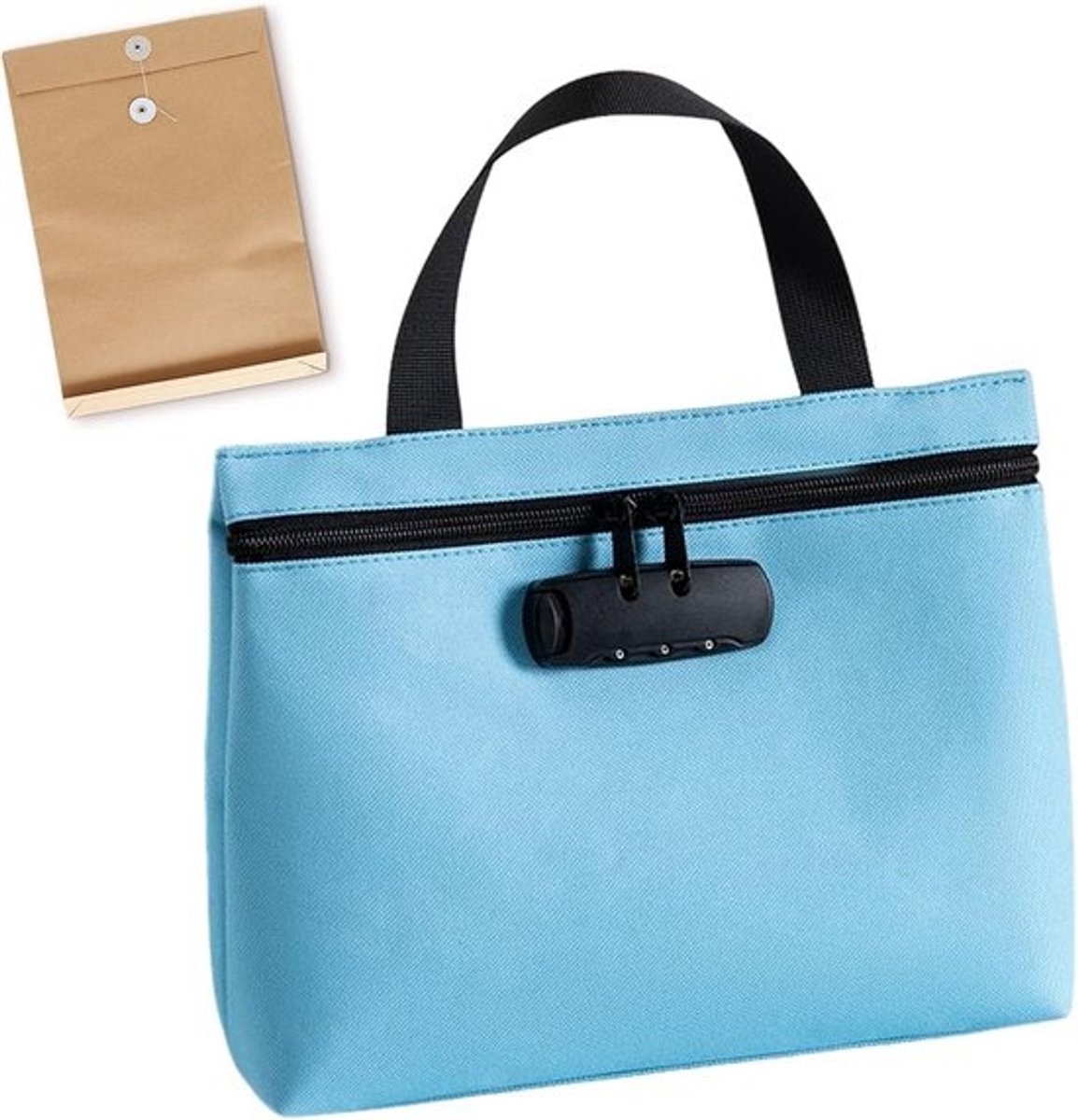 Geldzak met slot - Veilig opbergzakje - Contant geld bewaren - Aanpasbare code - 32x24x8 cm - Blauw