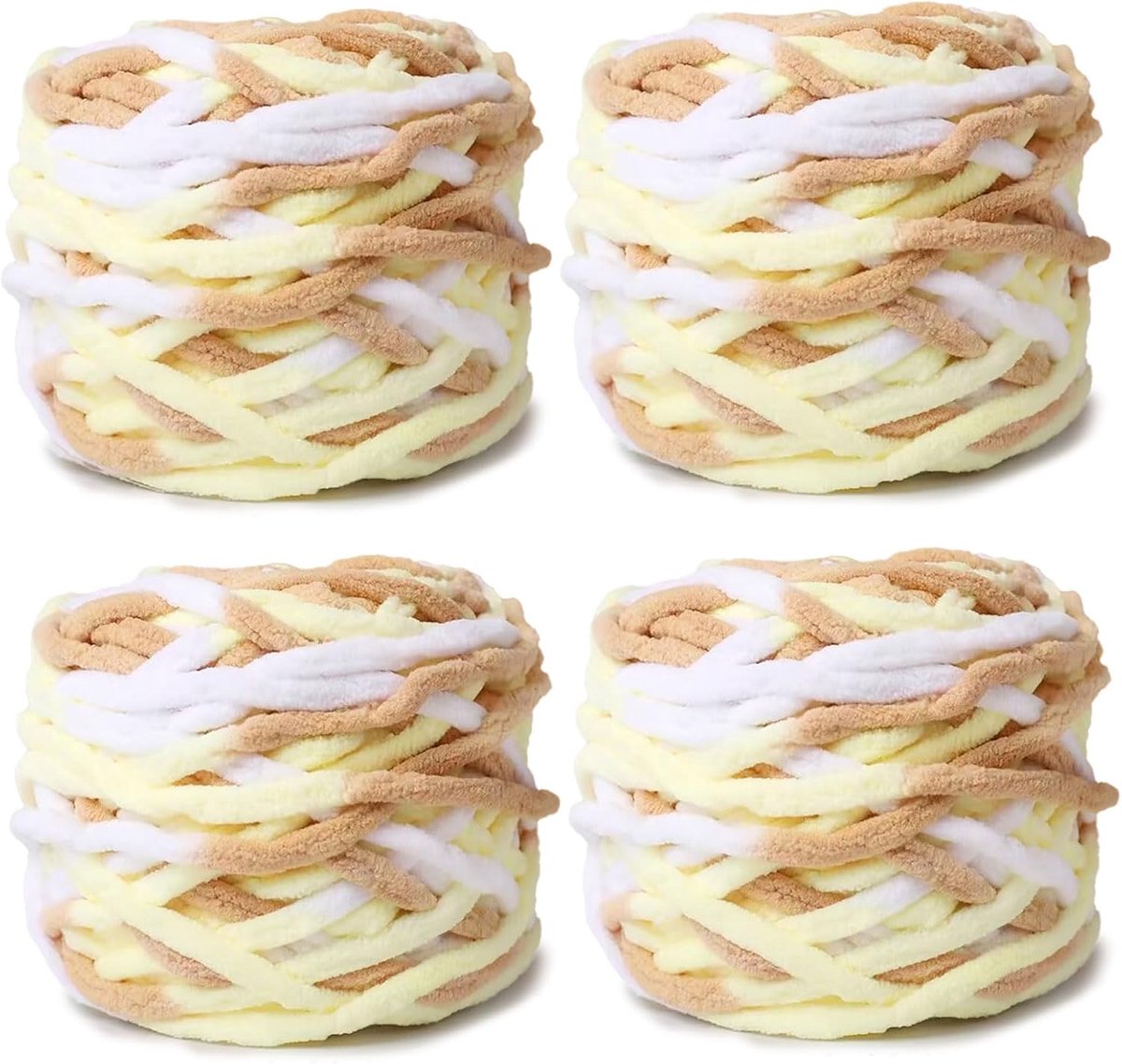 Gebreide Wollen bol, 4 x 100 g, Dikke Wolbol voor Naalden 7-8 mm, Dikke Haakwol, Ideaal Voor Het Breien van Mutsen, Sjaals, Truien en Pantoffels (Khakigeel)