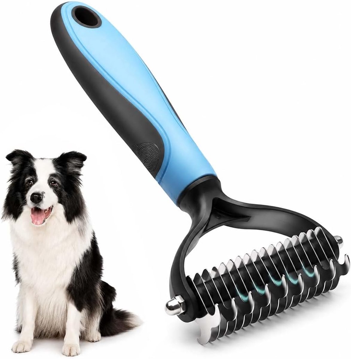 Borstel voor honden en katten, borstel voor het verwijderen van knopen voor huisdieren met lang haar, 1 stuk, groot, blauw, roestvrij staal