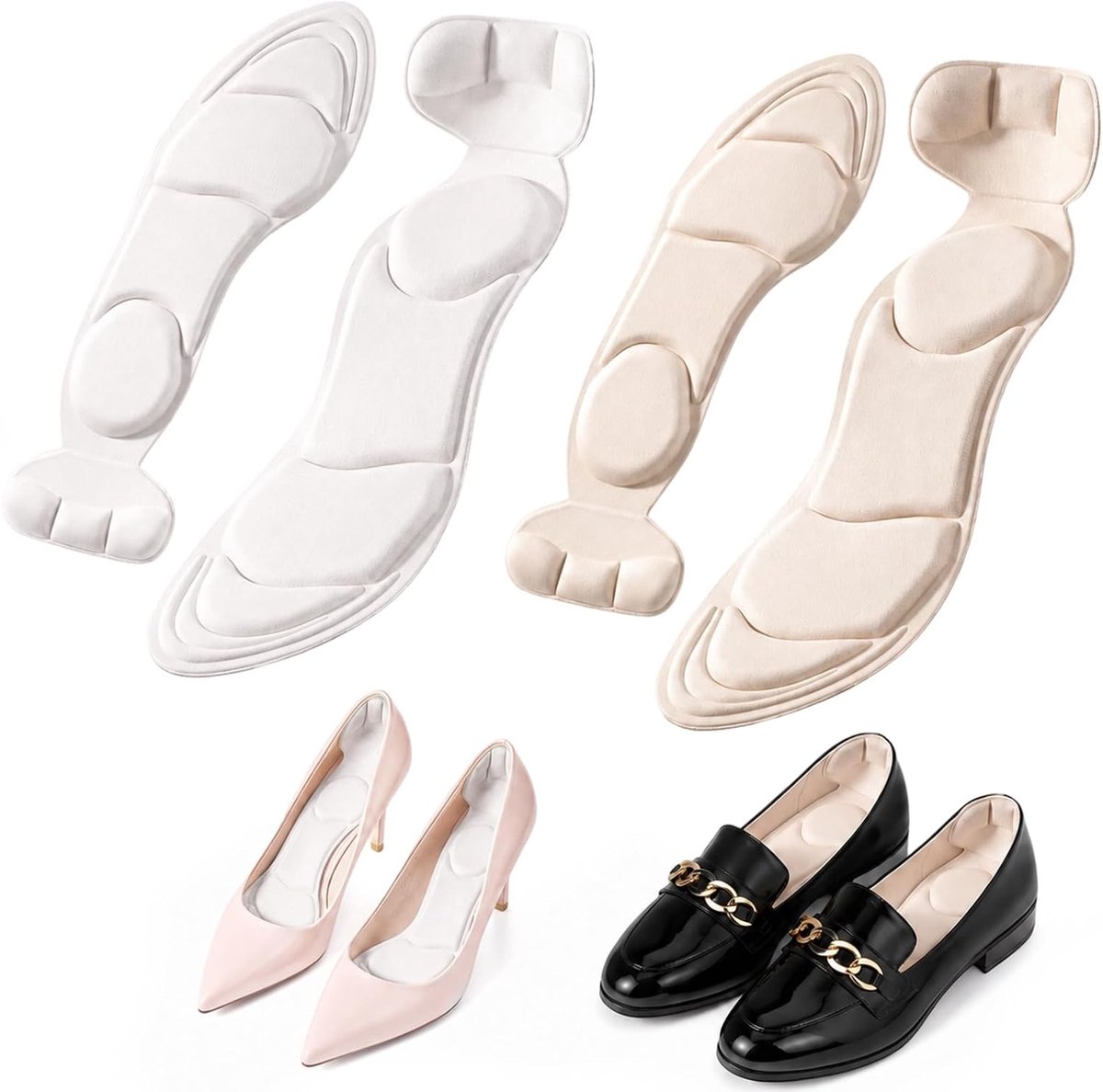2 paar inlegzolen voor hoge hakken, zelfklevende zolen met hielbescherming, antislip, dempend, voor pumps, sandalen, comfortabel, ademend