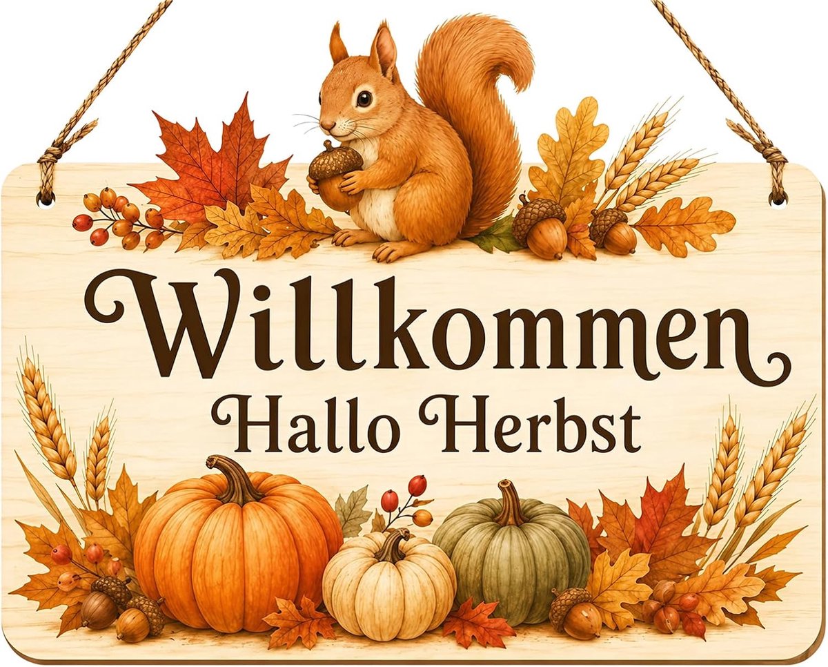deurbord met herfstdecoratie voor voordeur