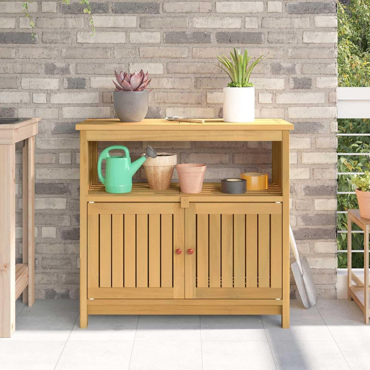 Console Tafel Licht Acacia 80x35x75 cm Massief Houten Buiten Tafeltje Waterbestendig met Opslagplanken voor Binnen Buiten Tuin Patio Woonkamer Decoratie