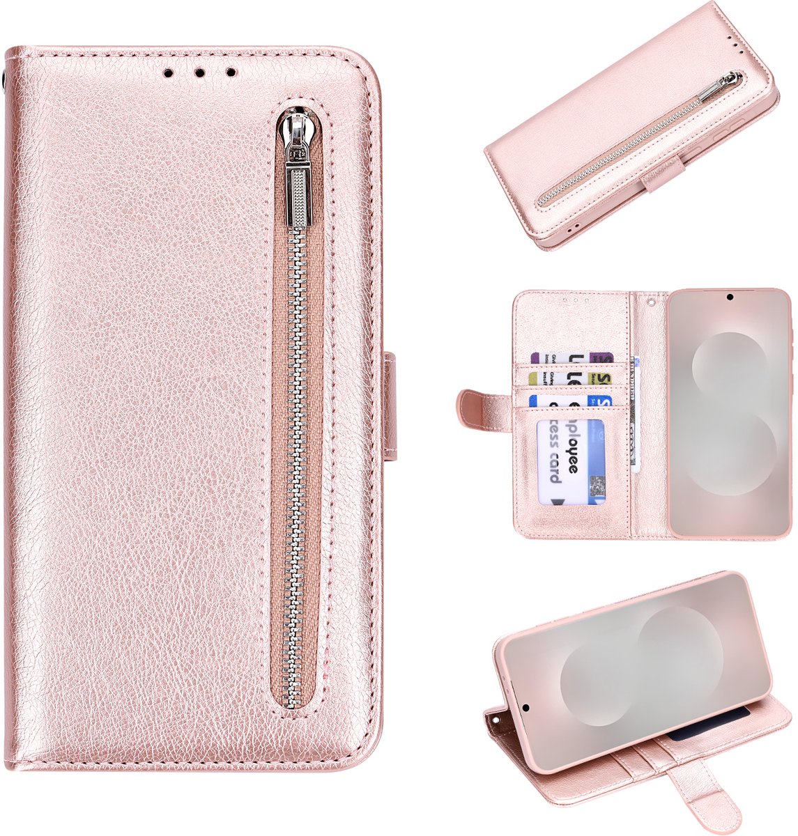 Casemania Hoesje Geschikt voor Apple iPhone 18 Pro Max - Rosegoud - Luxe Portemonnee Book Case met Rits